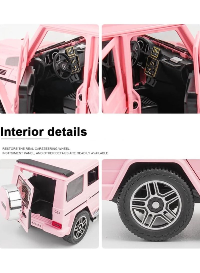 1/24  Model Car, Zinc Alloy Pull Back Toy car with Sound and Light for Kids Boy Girl Gift (Pink)