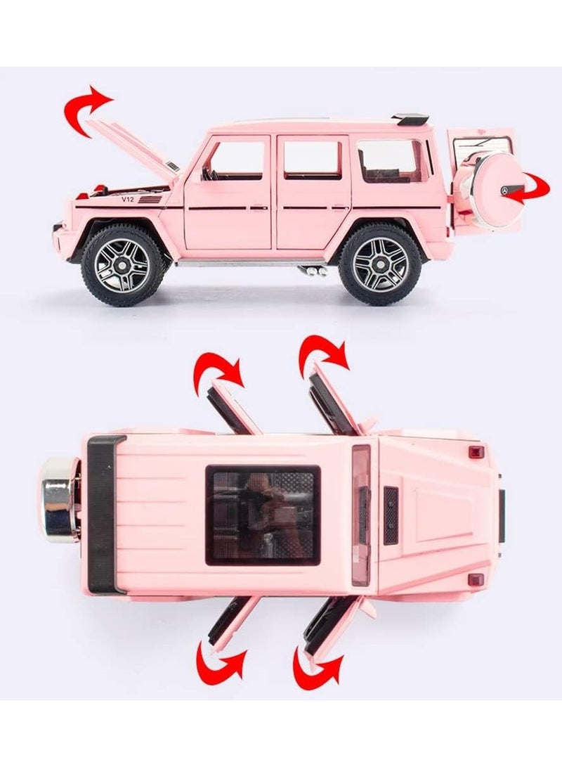 1/24  Model Car, Zinc Alloy Pull Back Toy car with Sound and Light for Kids Boy Girl Gift (Pink)