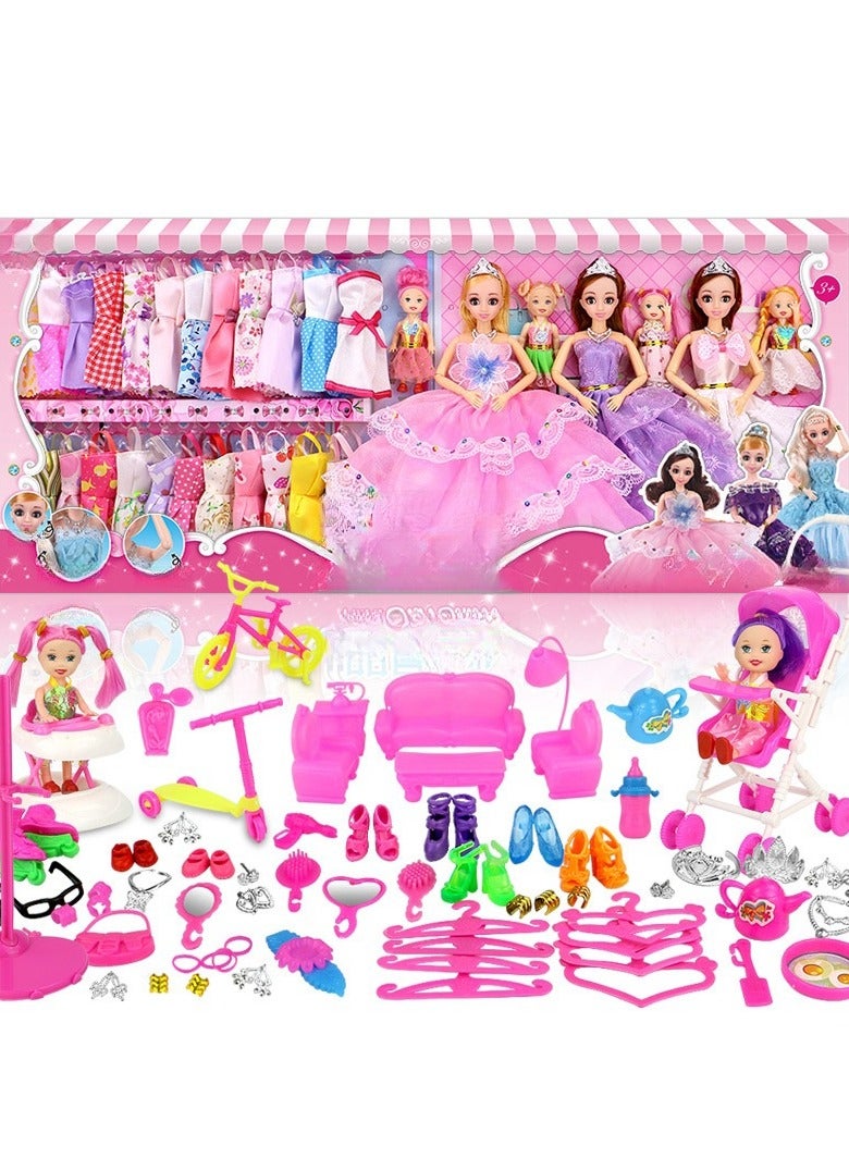 Children's Dress up Doll Set Gift Box, Girl Princess Dream Wardrobe