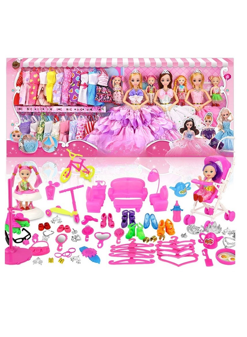 Children's Dress up Doll Set Gift Box, Girl Princess Dream Wardrobe