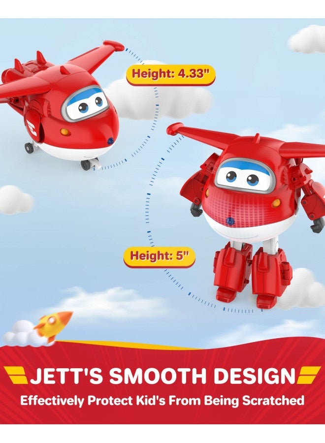 Toys, Jett Transformer Toys 5 Inch, Airplane Toy For Kids 3-5 Years Old, Transforming From Toy Jet To Robot, Real Mobile Wheels, Birthday Party Supplies For Preschool Boys And Girls Red