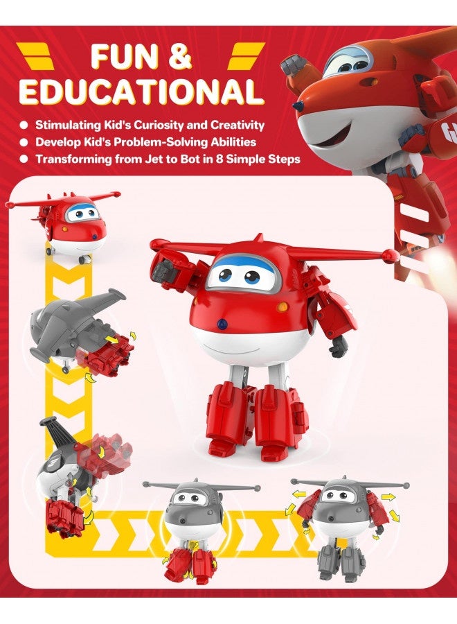 Toys, Jett Transformer Toys 5 Inch, Airplane Toy For Kids 3-5 Years Old, Transforming From Toy Jet To Robot, Real Mobile Wheels, Birthday Party Supplies For Preschool Boys And Girls Red