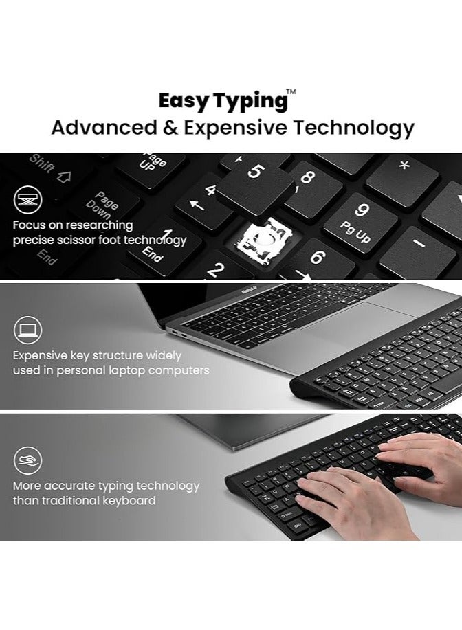 Wireless Keyboard and Mouse, 2.4G USB Easy to Set up Comfortable Keyboard with Ultra-Thin Design, Compact Full Size Slim Keyboard for Mac, Windows, Laptop, Computer - Black