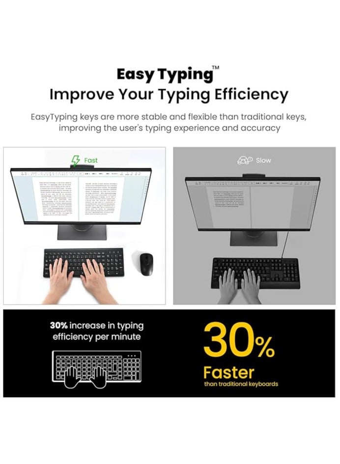 Wireless Keyboard and Mouse, 2.4G USB Easy to Set up Comfortable Keyboard with Ultra-Thin Design, Compact Full Size Slim Keyboard for Mac, Windows, Laptop, Computer - Black