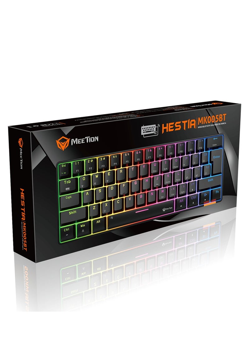 MT-MK005BT 60% Gaming Keyboard Wireless Keybroad 12 Multimedia Shortcuts Keys Bluetooth Keybroad With True Mechanical Fixed Shaft LED Backlight Brightness Adjustable Anti-Ghosting Mechanical Keyboard For Windows And Mac Black