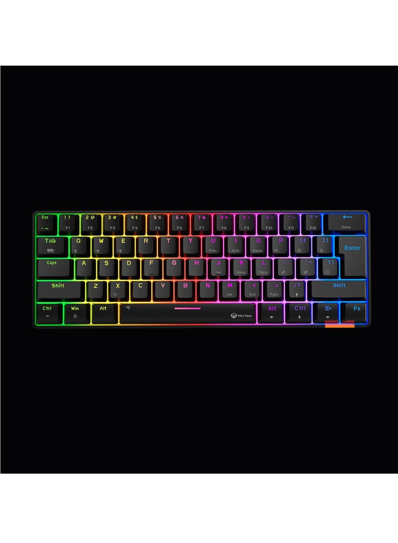 MT-MK005BT 60% Gaming Keyboard Wireless Keybroad 12 Multimedia Shortcuts Keys Bluetooth Keybroad With True Mechanical Fixed Shaft LED Backlight Brightness Adjustable Anti-Ghosting Mechanical Keyboard For Windows And Mac Black