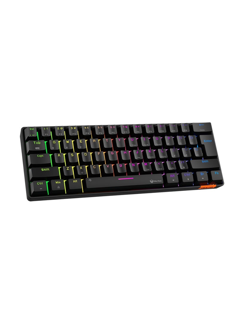 MT-MK005BT 60% Gaming Keyboard Wireless Keybroad 12 Multimedia Shortcuts Keys Bluetooth Keybroad With True Mechanical Fixed Shaft LED Backlight Brightness Adjustable Anti-Ghosting Mechanical Keyboard For Windows And Mac Black