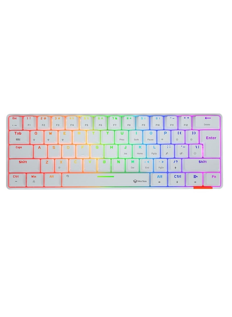 MT-MK005BT 60% Gaming Keyboard Wireless Keybroad 12 Multimedia Shortcuts Keys Bluetooth Keybroad With True Mechanical Fixed Shaft LED Backlight Brightness Adjustable Anti-Ghosting Mechanical Keyboard For Windows And Mac White