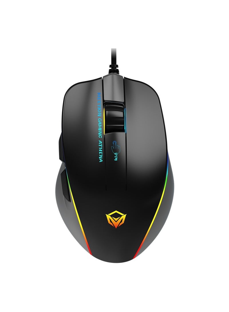 MT-GM23_2023 RGB Circulation Backlit Gaming Mouse 12800 DPI Tracking Gaming Mouse Programmable Customized RGB Light 3d Non-slip Roller Gaming Mouse Black