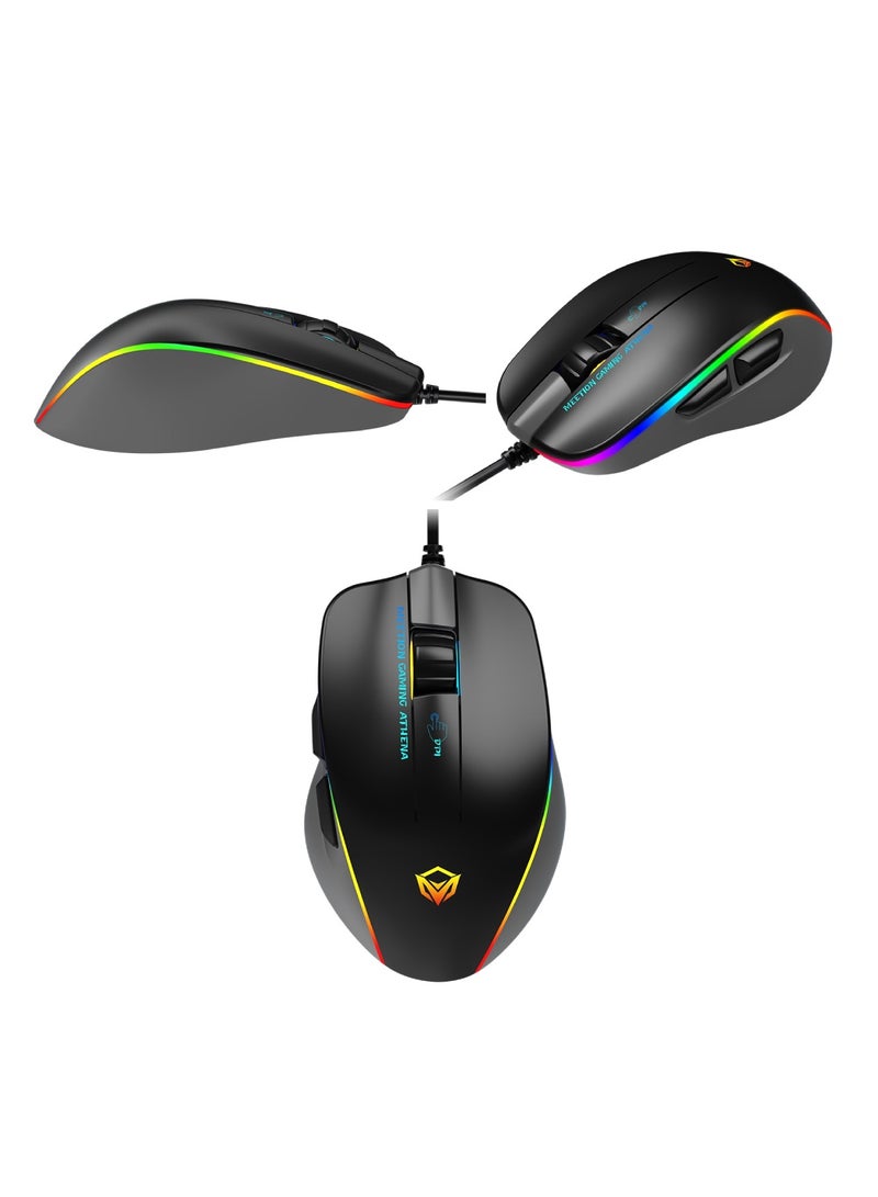 MT-GM23_2023 RGB Circulation Backlit Gaming Mouse 12800 DPI Tracking Gaming Mouse Programmable Customized RGB Light 3d Non-slip Roller Gaming Mouse Black