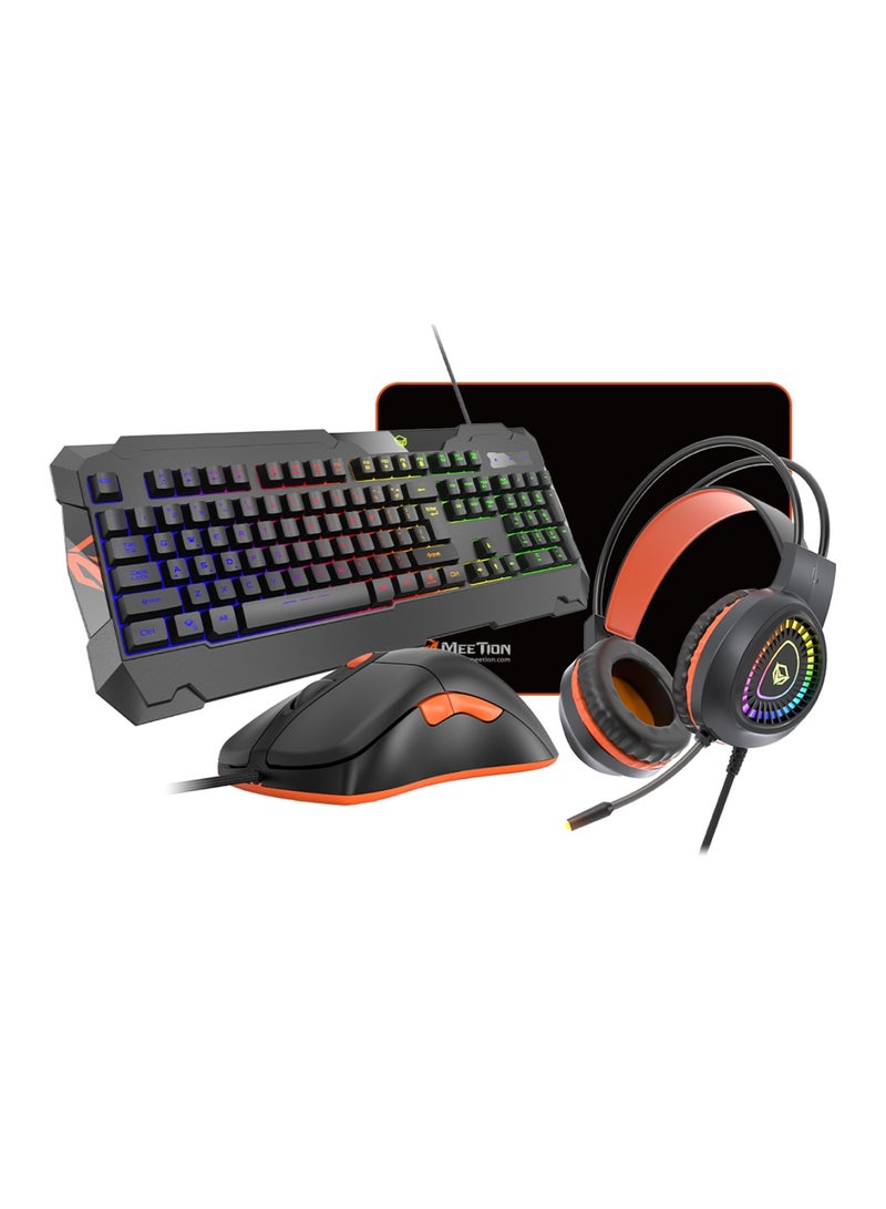 MT-C505 4 in 1 Gaming Combo Kit Anti Ghost RGB Gaming Keyboard 5+1 Buttons 3200DPI Gaming Mouse, Backlit Gaming Headphone With Omni Directional Microphone, High Precision Gaming Mouse Pad