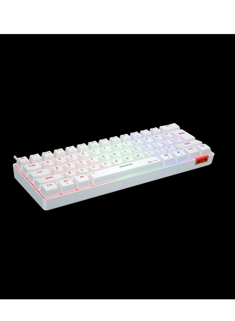 MT-MK005 60% Gaming Keyboard 12 Multimedia Shortcuts Keys With True Mechanical Fixed Shaft LED Backlight Brightness Adjustable Wired Anti-Ghosting Mechanical Keyboard For Windows And Mac White