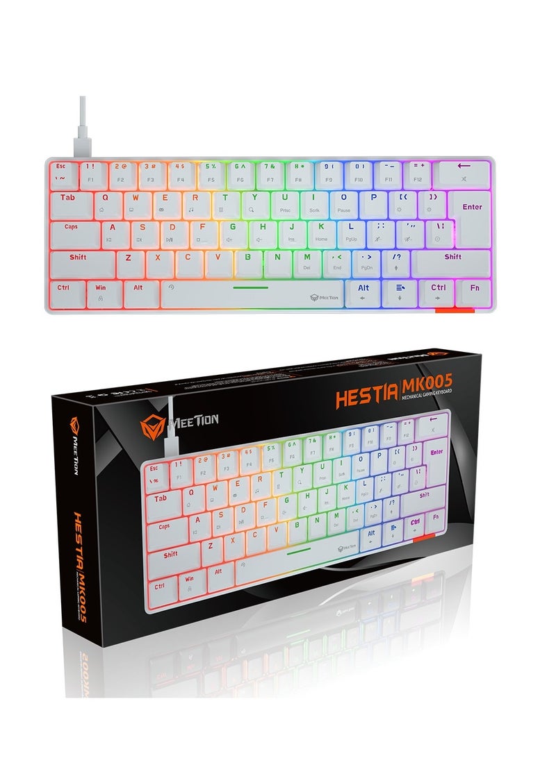 MT-MK005 60% Gaming Keyboard 12 Multimedia Shortcuts Keys With True Mechanical Fixed Shaft LED Backlight Brightness Adjustable Wired Anti-Ghosting Mechanical Keyboard For Windows And Mac White