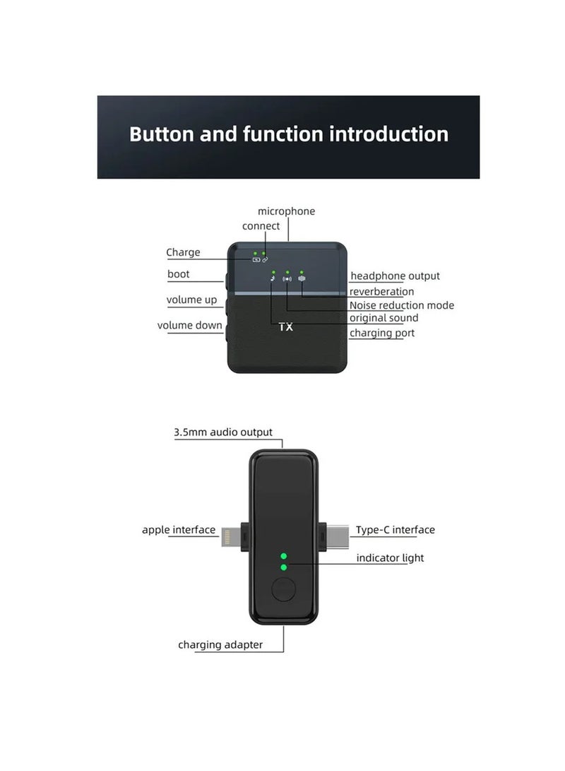 Wirel Laver Microphone System Dual Microphone Dual Receiver Noise Reduction Wi Display Sn 2.4ghz Wirel Transmission Profional Collar Clip Microphone Plug And Play