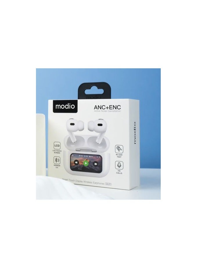 Modio DL01 Truewireless Earphone With Smart Touch Display Active Noise Cncellation and HD Microphone Compatible With Android Mobiles and Tablets