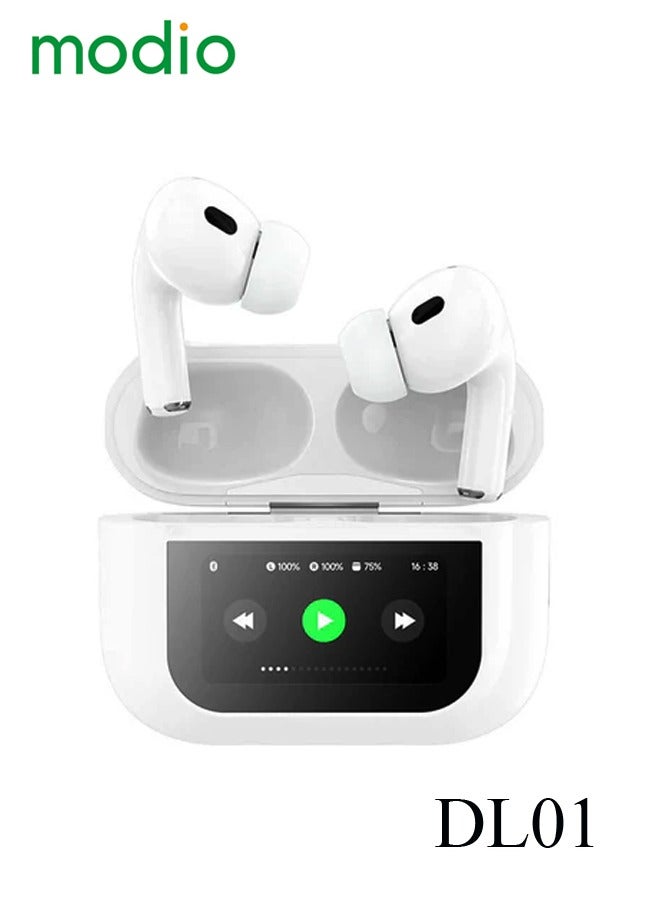 Modio DL01 Truewireless Earphone With Smart Touch Display Active Noise Cncellation and HD Microphone Compatible With Android Mobiles and Tablets