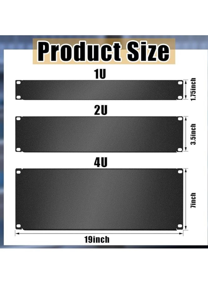 3 Pieces 1U,2U,4U Blank Panel Metal Rack Mount Filler Panel Mount Panel Spacer 19 Inches Rack Blanking Panel Kit for Enclosure Server Rack Cabinet Black