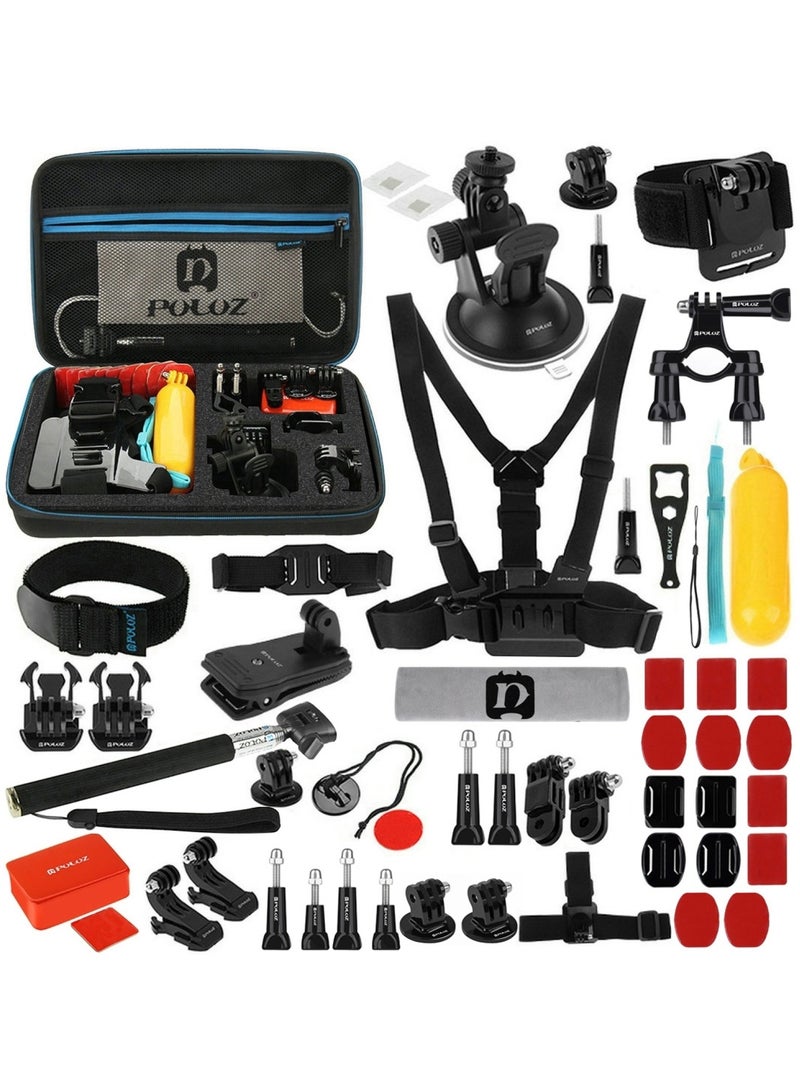 PULUZ 53 in 1 Accessories Total Ultimate Combo Kits with EVA Case (Chest Strap + Suction Cup Mount + 3-Way Pivot Arms + J-Hook Buckle + Wrist Strap + Helmet Strap + Extendable Monopod + Surface Mounts + Tripod Adapters + Storage Bag + Handlebar Mount) for GoPro HERO7 /6 / 5/ 5 Session /4 Session / 4/3 + / 3/2/1, Xiaoyi and Other Action Cameras