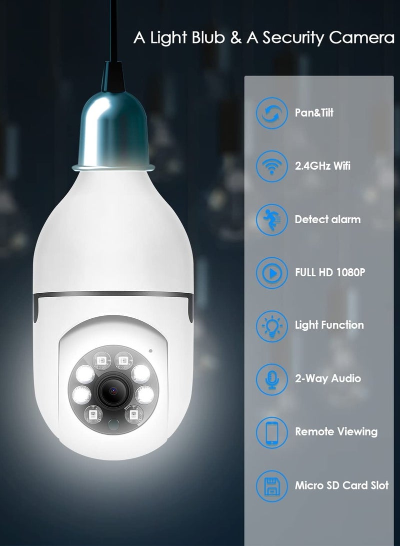 1080P Wireless Wifi Pan Tilt Light Bulb Security Camera 360 Degrees 3.0MP Cam Home Surveillance CCTV IP Camera With Night Vision Two Way Audio Smart Motion Detection