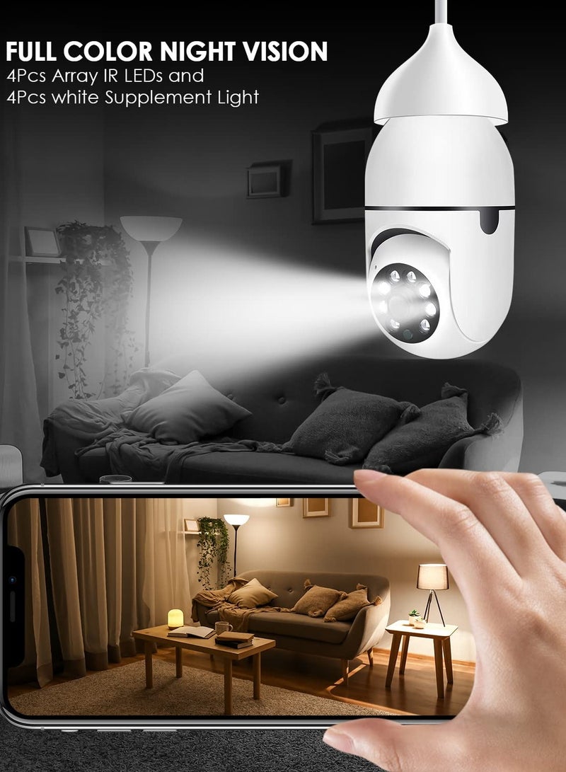 1080P Wireless Wifi Pan Tilt Light Bulb Security Camera 360 Degrees 3.0MP Cam Home Surveillance CCTV IP Camera With Night Vision Two Way Audio Smart Motion Detection