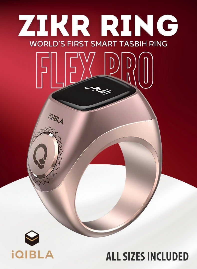 iQIBLA Smart Zikr Ring Flex Pro | Tasbih Counter & Muslim Prayer Time Reminder | Waterproof Wearable Technology | Rose Gold Edition