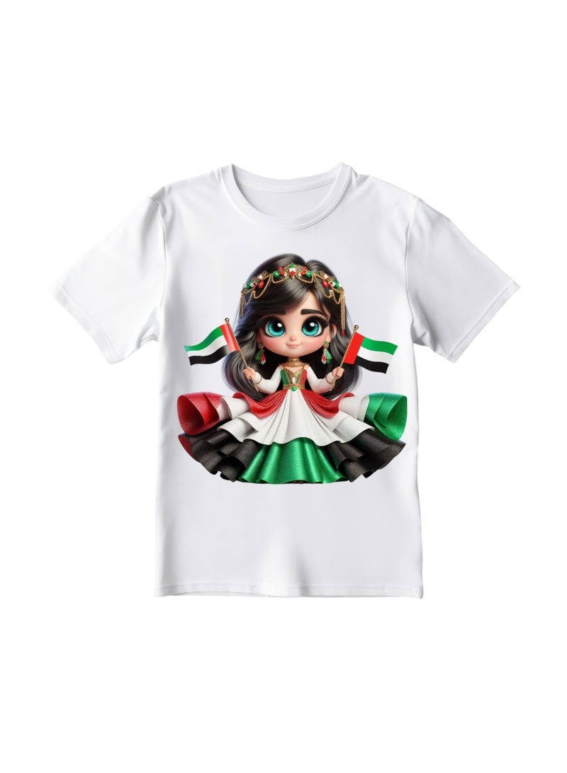 UAE NATIONAL DAY T-shirt For Girls With Cute Big Eyes Girls And A UAE Flag Day Outfit Costume