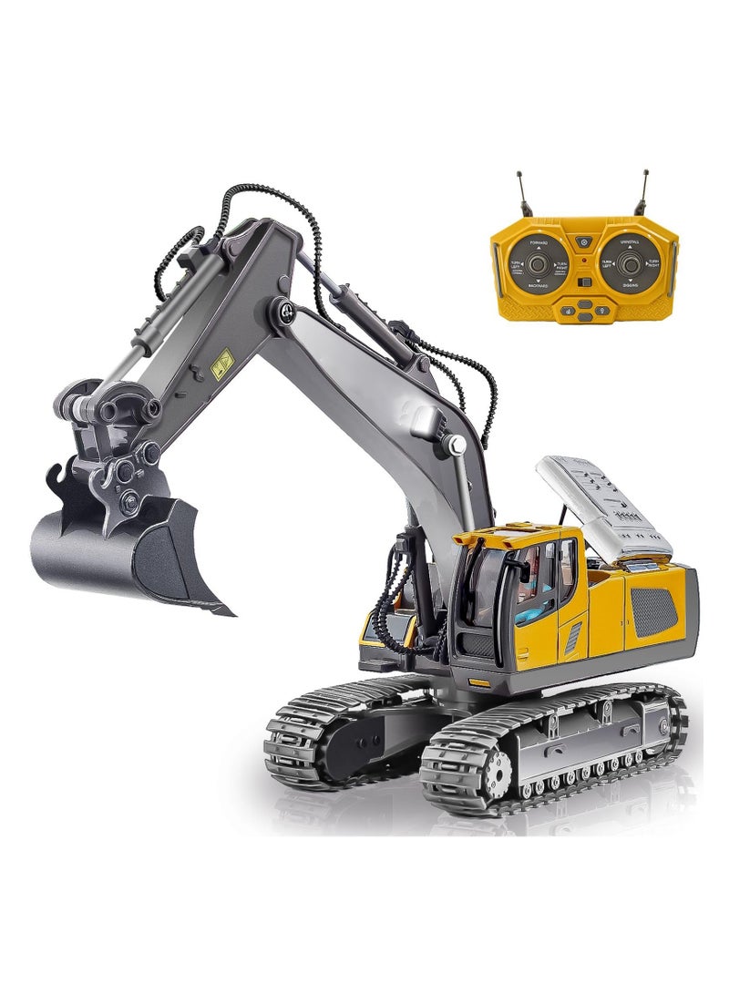 Remote Control Excavator, Toys for Boys Age 6-12, Rechargeable Construction Vehicles Truck with Sound Light Metal Shovel, Birthday for Kids