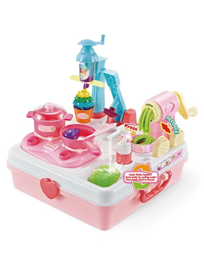 54Pcs Pretend kitchen toys, indoor kitchen cooking game sets, healthy clay set kitchen game sets toys, with water storage and faucet