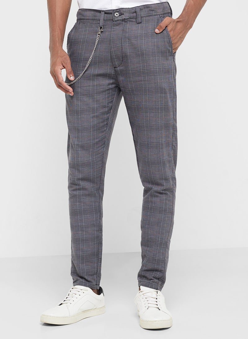 MENS CHECK PANT WITH METAL CHAIN