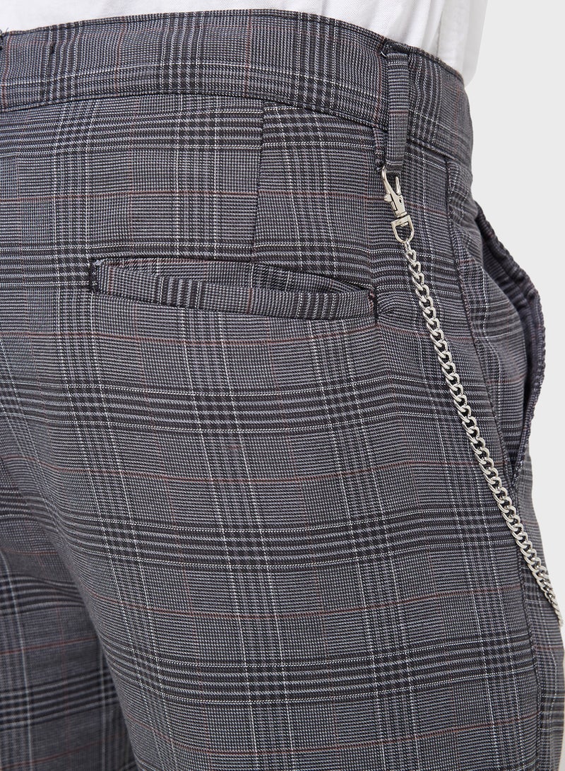 MENS CHECK PANT WITH METAL CHAIN