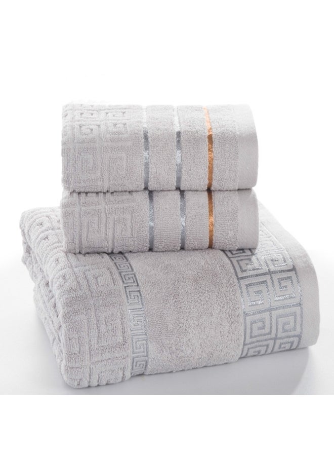 3-Piece Plaid Cotton Bath Towel Grey 30 X 20 X 10cm