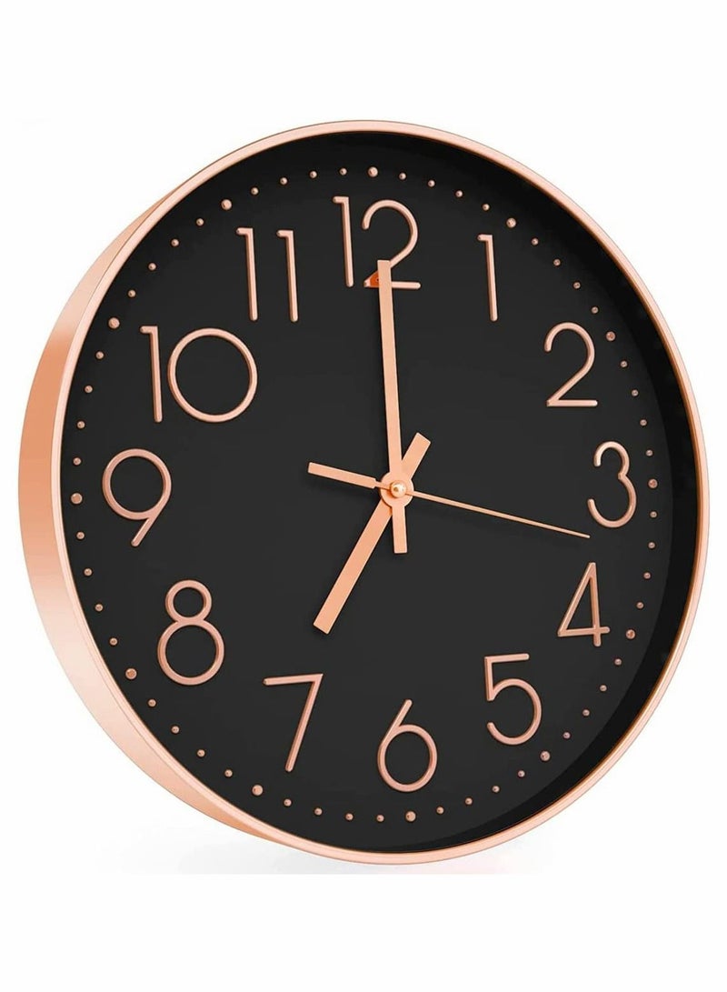 12Inch Wall Clock Silent Large Modern Simple Style for Living Room Office Home Kitchen Decor Easy to Read Rose Gold And Black