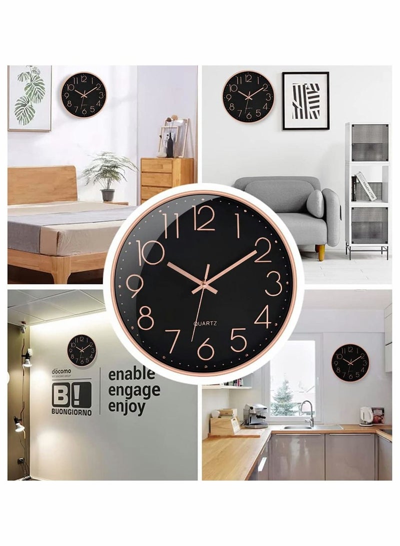 12Inch Wall Clock Silent Large Modern Simple Style for Living Room Office Home Kitchen Decor Easy to Read Rose Gold And Black