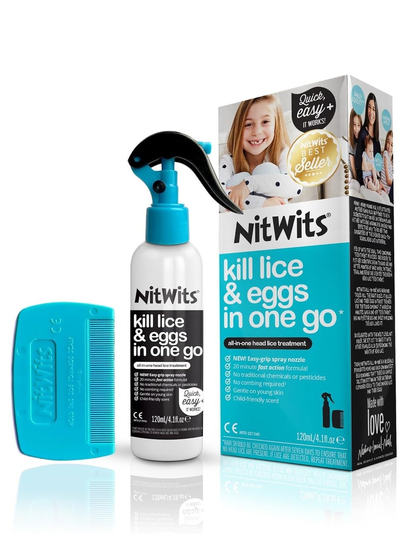 All-in-one head lice treatment spray kills lice and eggs Includes 120ml lice spray and nit comb