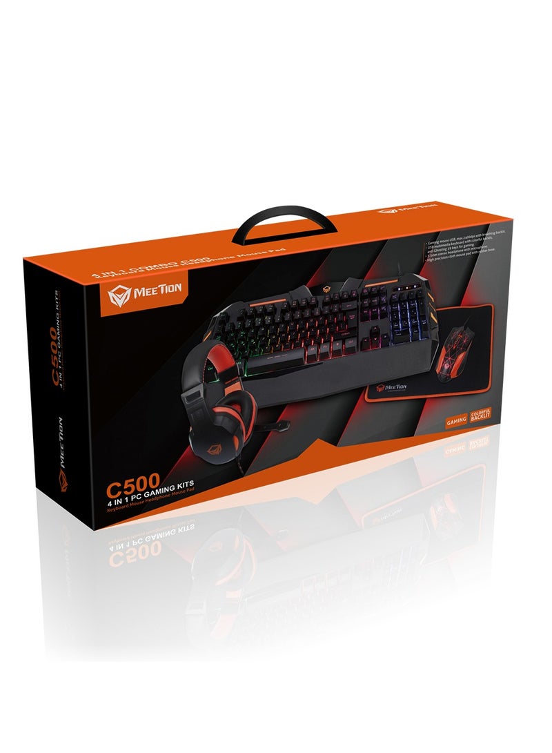 MT-C505 4 in 1 Gaming Combo Kit Anti Ghost RGB Gaming Keyboard 8 Buttons 3200DPI Gaming Mouse, Backlit Gaming Headphone With Omni Directional Microphone, High Precision Gaming Mouse Pad