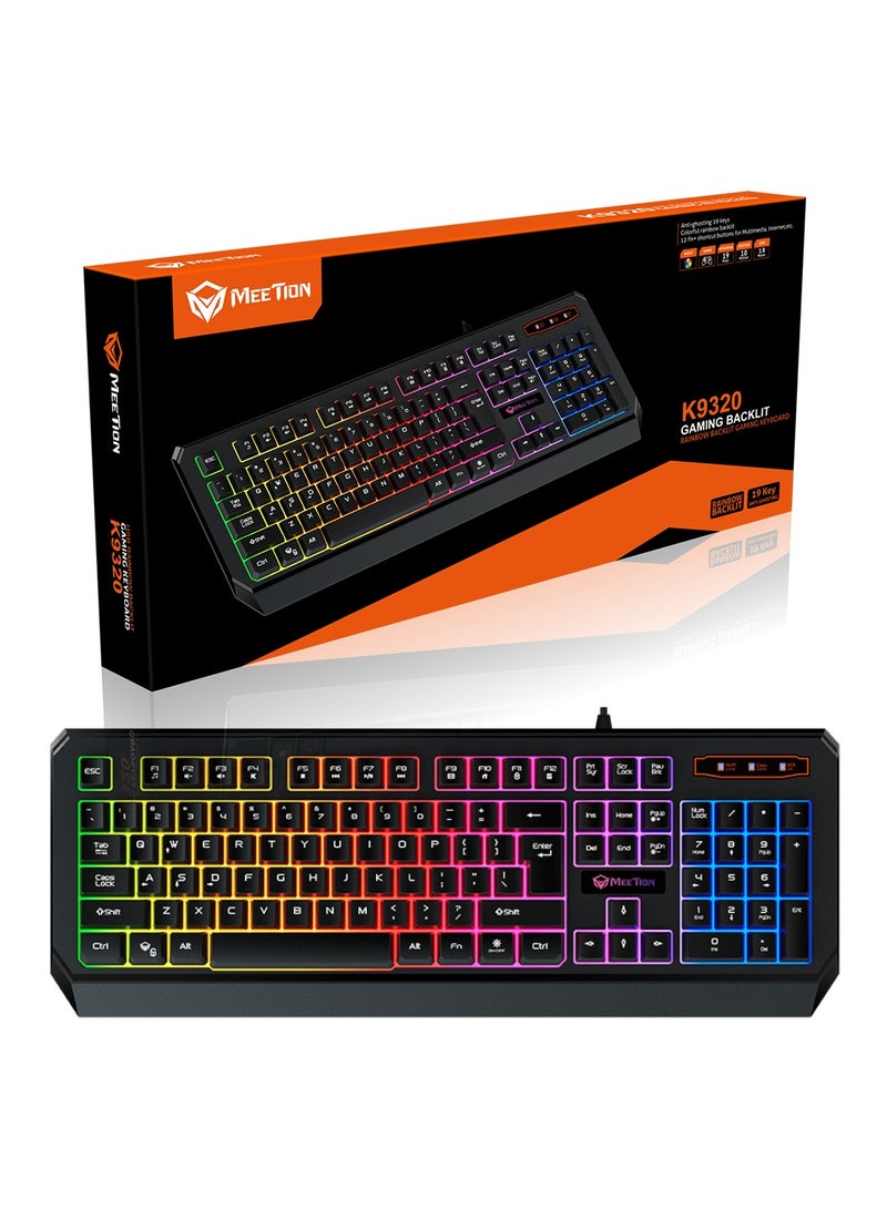 MT-K9320 Gaming Keyboard 12 Multimedia Shortcuts Keys With LED Backlight Brightness Adjustable Wired Anti-Ghosting Waterproof Keyboard For Windows And Mac