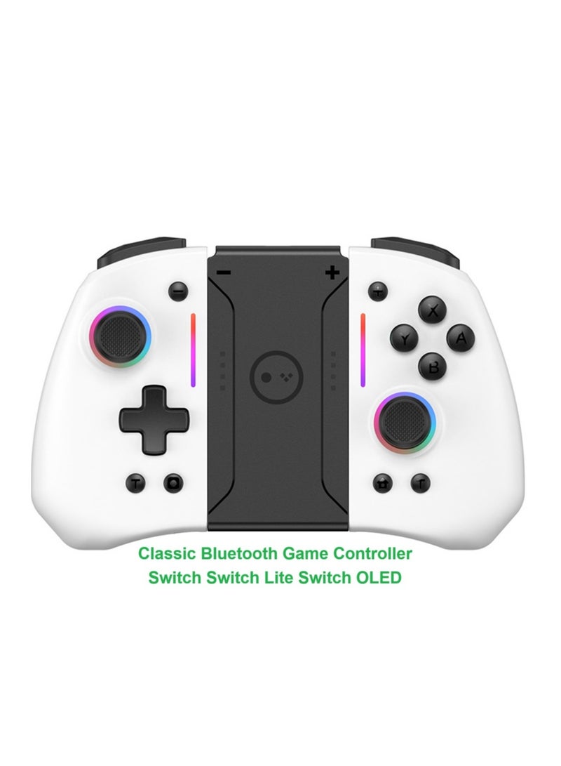 Classic Gamepad Linyuvo Joy Con Bluetooth Game Controller Compatible with Switch, Switch Lite, Switch OLED Color RGB Light Six-Axis Gyroscope Turbo Function Adjustment Dual Vibration White