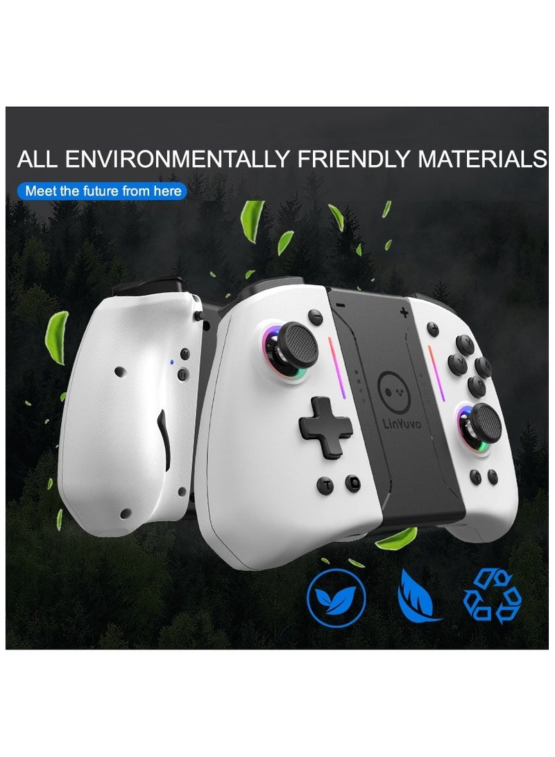 Classic Gamepad Linyuvo Joy Con Bluetooth Game Controller Compatible with Switch, Switch Lite, Switch OLED Color RGB Light Six-Axis Gyroscope Turbo Function Adjustment Dual Vibration White