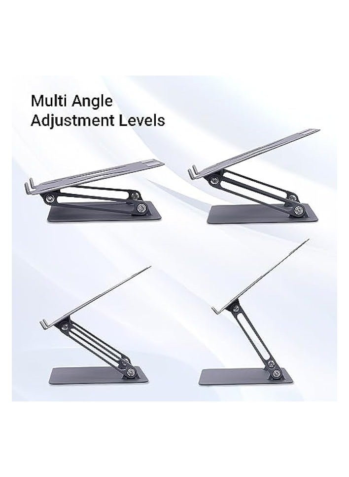 Portable Laptop & Tablet Stand Supports Upto 17” with Max. 5KG Support, Anti-Slip Silicone Pads, Foldable Design, Multi Angle Adjustment, Carbon Steel Body