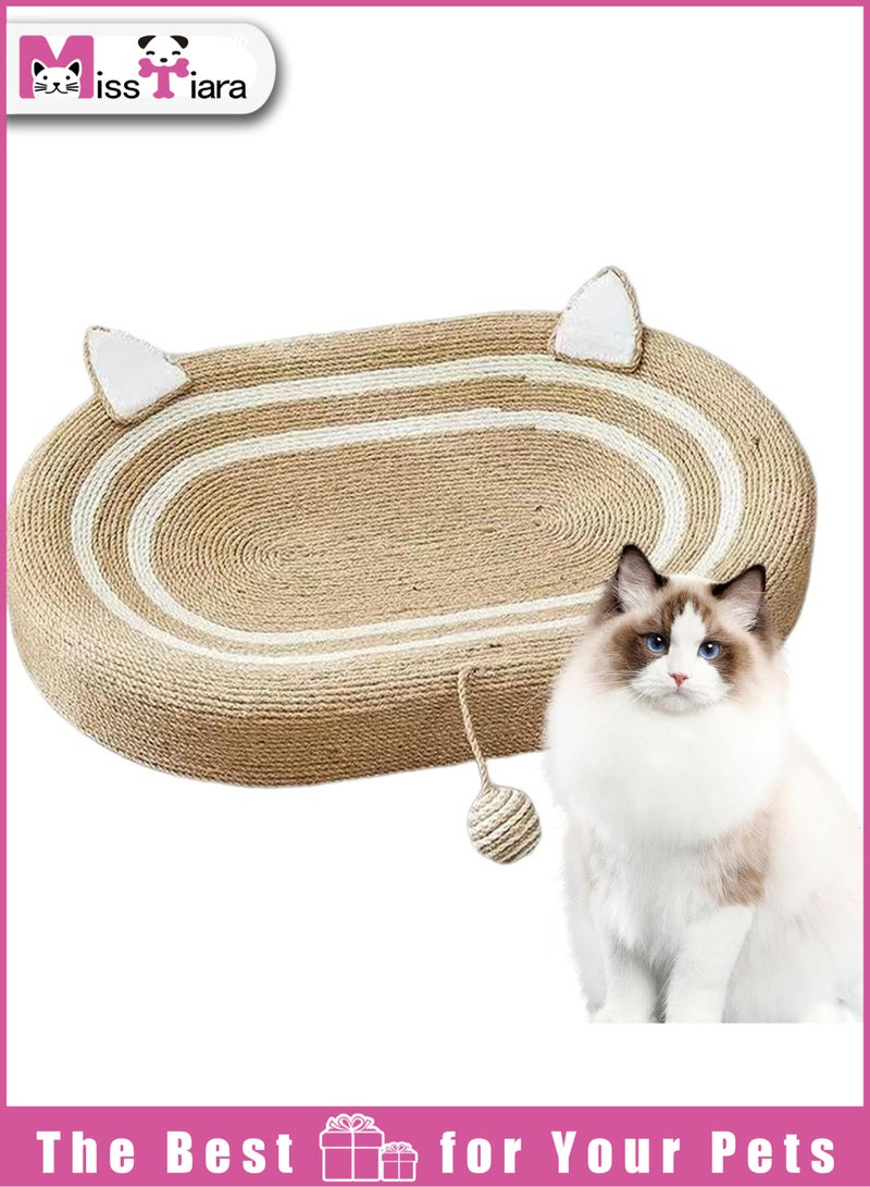 Cat Ear Style Cat Scratching Lounge Bed Oval Cat Scratch Bed With Ball Toys and Cat Scratching for Keeps Cats Healthy Relieves Boredom