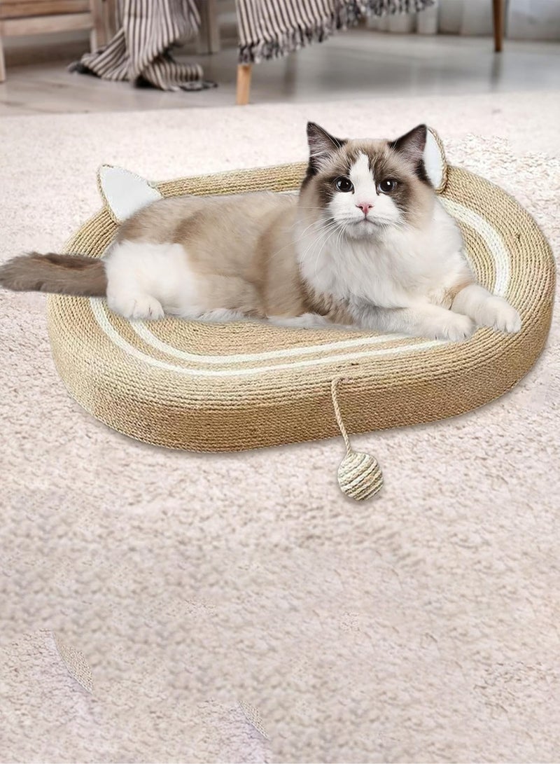 Cat Ear Style Cat Scratching Lounge Bed Oval Cat Scratch Bed With Ball Toys and Cat Scratching for Keeps Cats Healthy Relieves Boredom