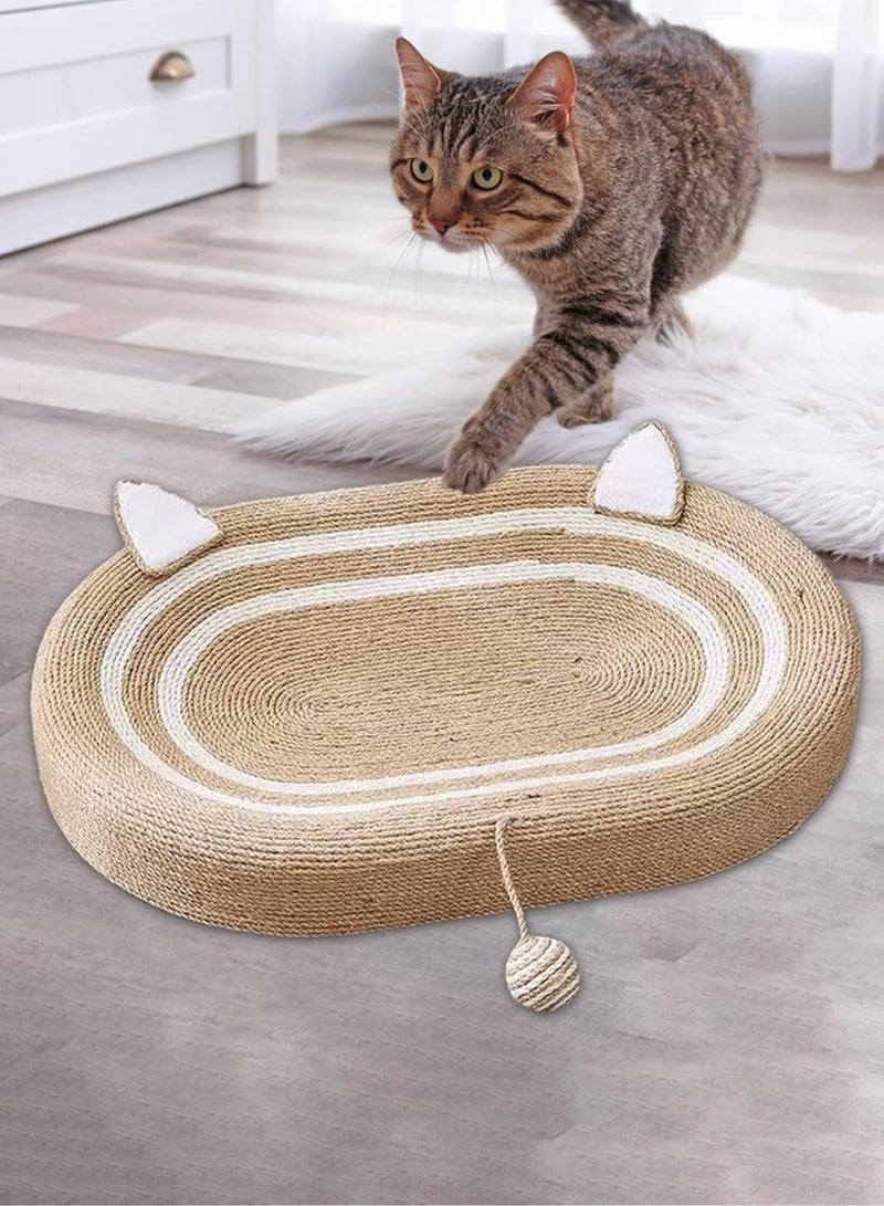 Cat Ear Style Cat Scratching Lounge Bed Oval Cat Scratch Bed With Ball Toys and Cat Scratching for Keeps Cats Healthy Relieves Boredom