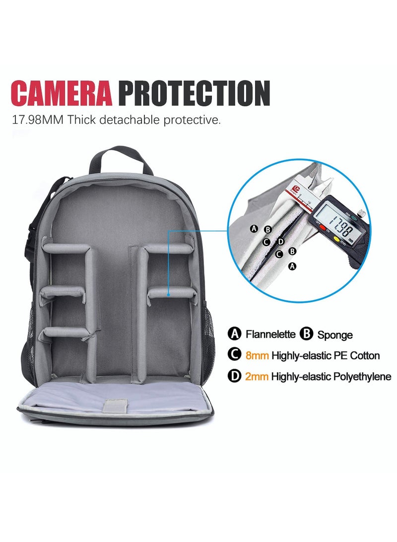 Camera Backpack, Waterproof Photo Backpack, Professional Camera Bag for DSLR/SLR, Compatible with Sony Canon Nikon Camera and Lens Tripod Accessories, Small Compact Lightweight (Grey)