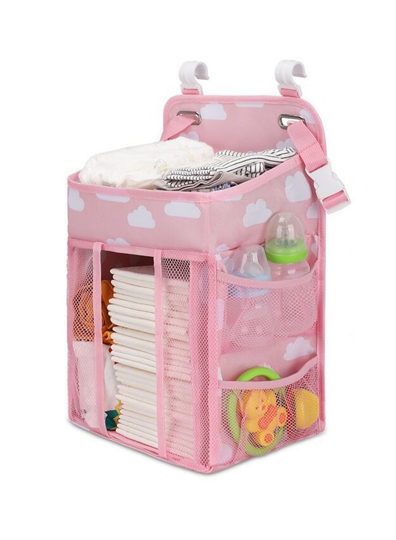 Diaper Crate Hanging Diaper Rack Organizer, Hanging Nursery Diaper Storage Bags Diaper Rack Organizer for Crib Changing Table Playpen Wall Baby Shower Gift Bedside Organizer - (Pink)