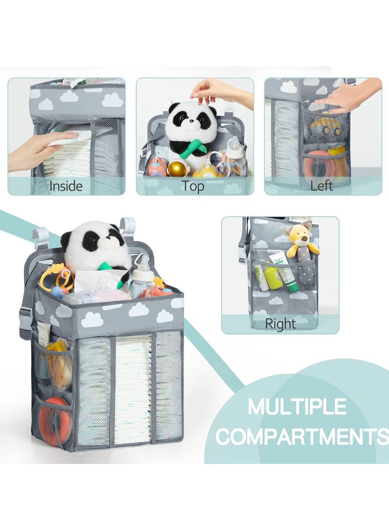 Diaper Crate Hanging Diaper Rack Organizer, Hanging Nursery Diaper Storage Bags Diaper Rack Organizer for Crib Changing Table Playpen Wall Baby Shower Gift Bedside Organizer - Gray