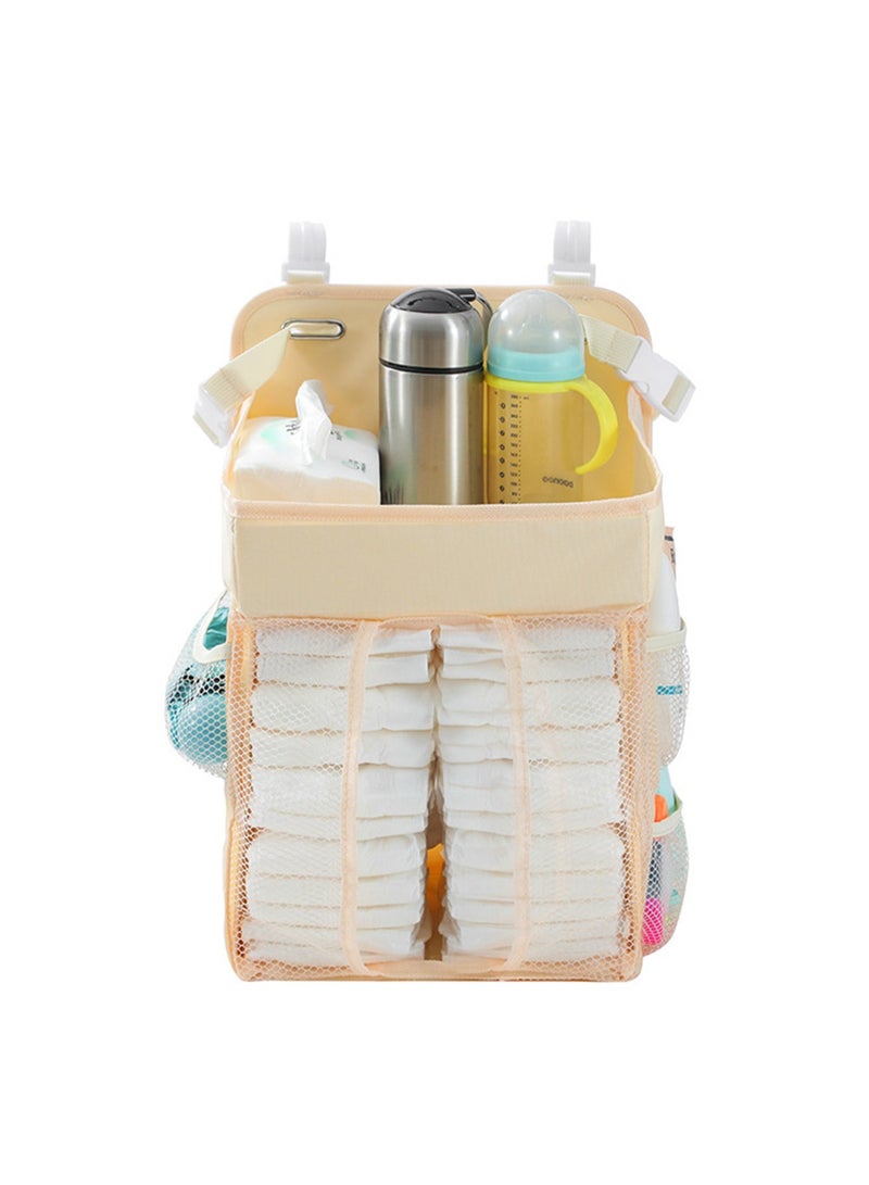 Diaper Crate Hanging Diaper Rack Organizer, Hanging Nursery Diaper Storage Bags Diaper Rack Organizer for Crib Changing Table Playpen Wall Baby Shower Gift Bedside Organizer - (Simple beige)