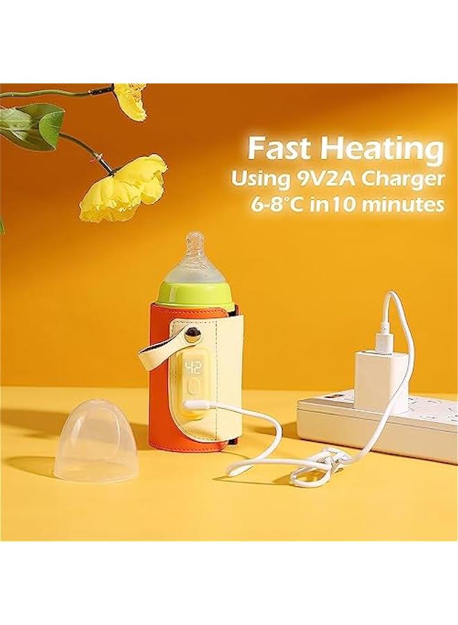 Portable Bottle Warmer for Travel - 38-50℃ Adjustable - Mini Baby Bottle Heater for Breastmilk Powder Milk Water, Fast Night Feeding Milk Warmer for Newborn, Orange, Gears for 38/40/42/46/50℃