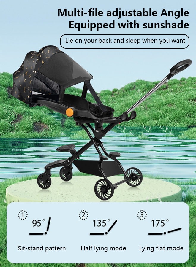 Baby Stroller Lightweight Stroller Lightweight Foldable Two-Way Lying Stroller With Footrest Baby Travel Stroller Black