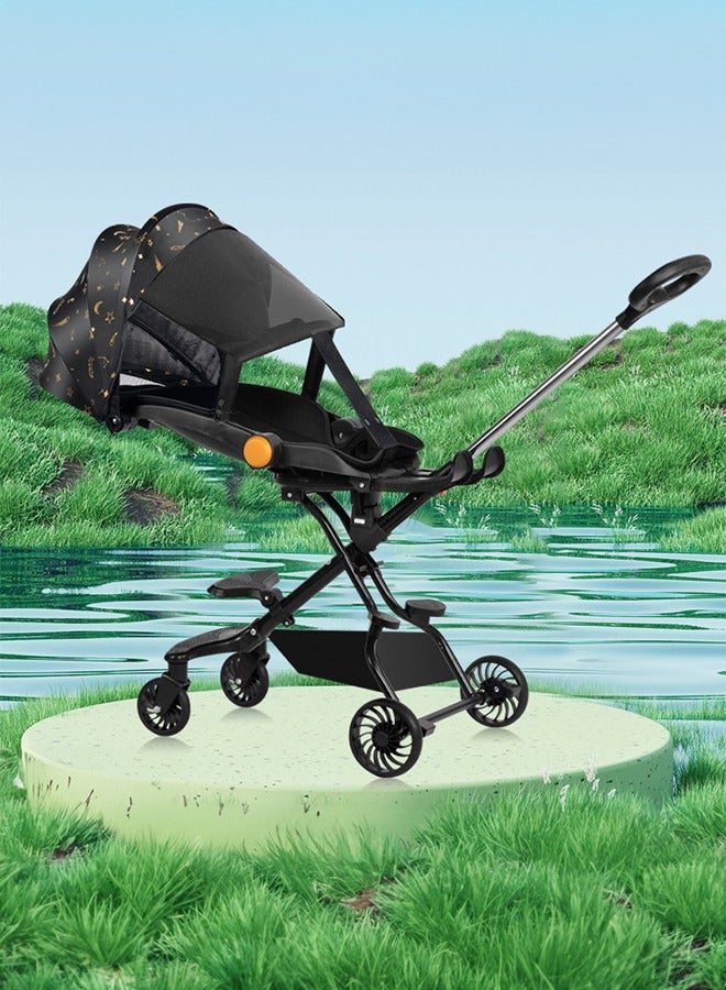 Baby Stroller Lightweight Stroller Lightweight Foldable Two-Way Lying Stroller With Footrest Baby Travel Stroller Black