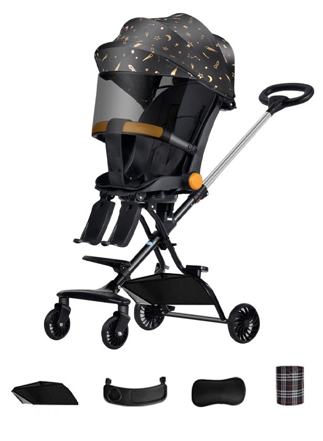 Baby Stroller Lightweight Stroller Lightweight Foldable Two-Way Lying Stroller With Footrest Baby Travel Stroller Black